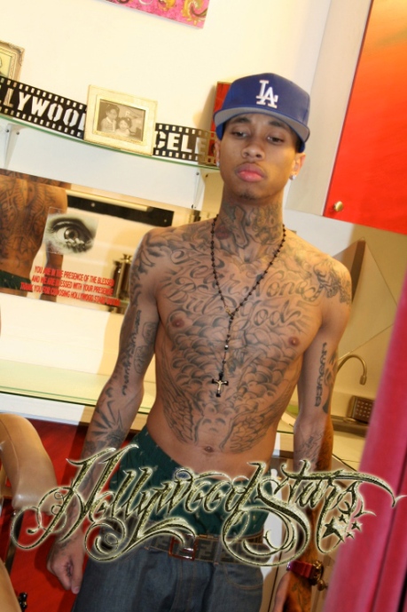Celebrity Rapper Tyga From Young Money Gets His Tattoos At The