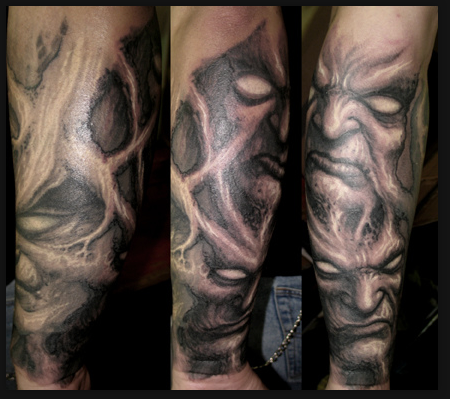 Tattoos Faces on Paul Booth Tattoo Evil Faces Tattoo Free Hand Tattoos