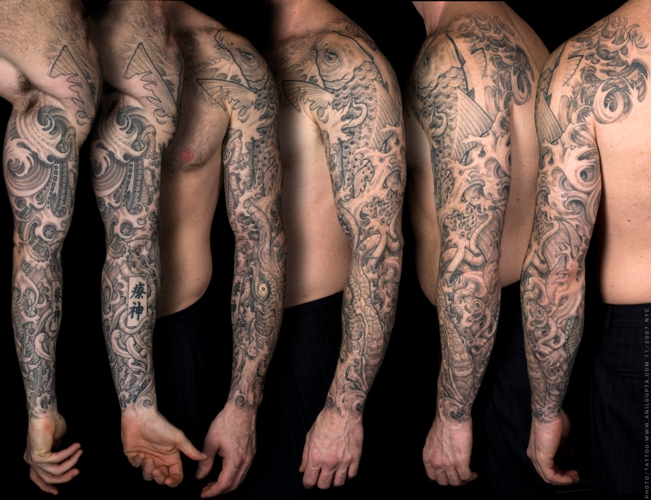 koi fish tattoofull sleeve tattoossleeve tattoo on menamazing sleeve 